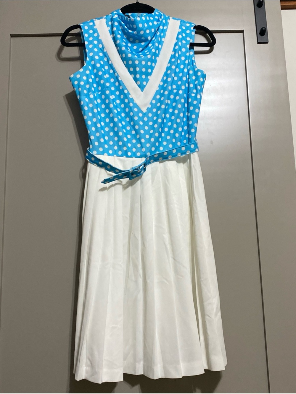 Vintage 60s Mod Polka Dot Pleated Dress Jerrie Lurie Nautical Size Small